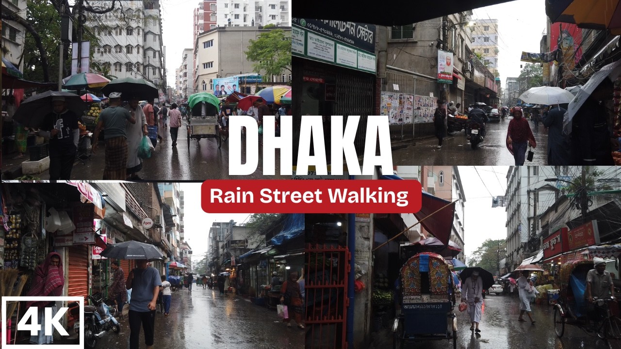 Dhaka Rain Weather Street Walk Tour Azimpur Area At Evening.Bangladesh Rain Walking Tour.Rainy Day