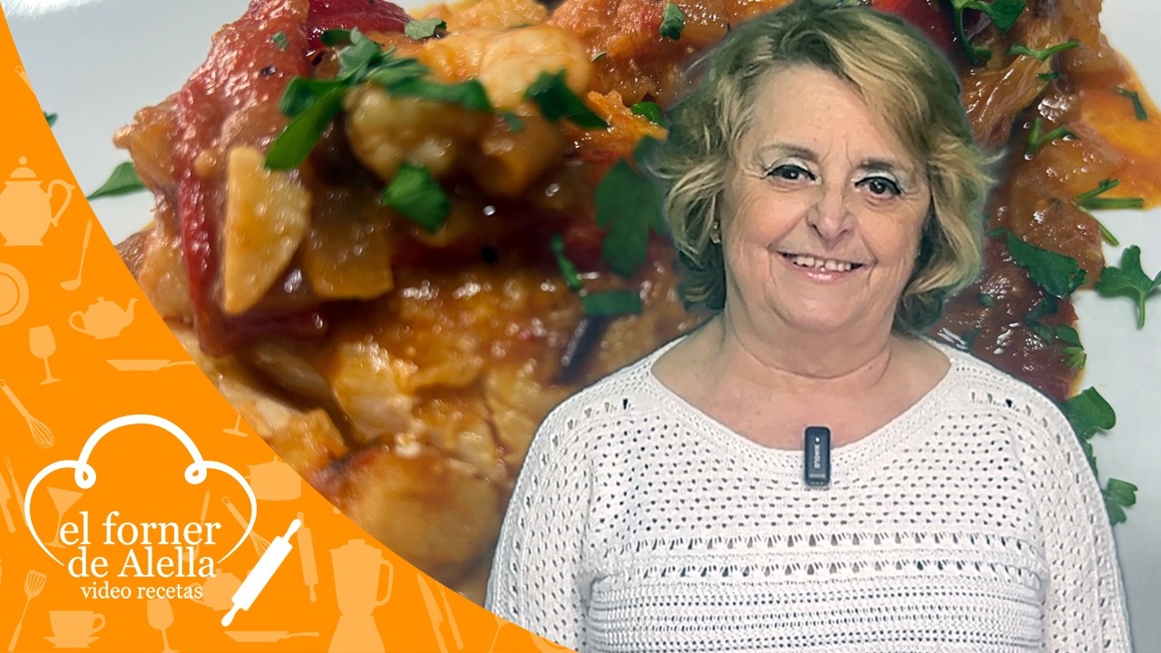 Bacalao con salsa de pimientos y gambas