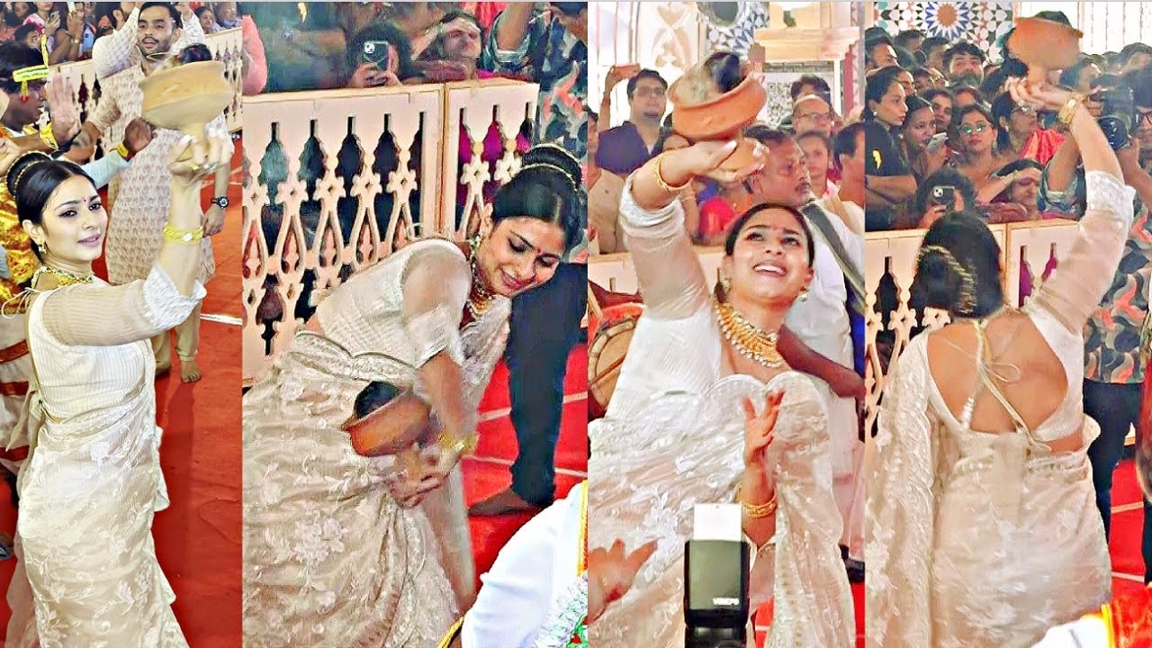 Tanishaa Mukerji Dhunuchi Nach With BF Tarun Raj Nihalani At North Bombay Sarbojanin Durga Puja 2024