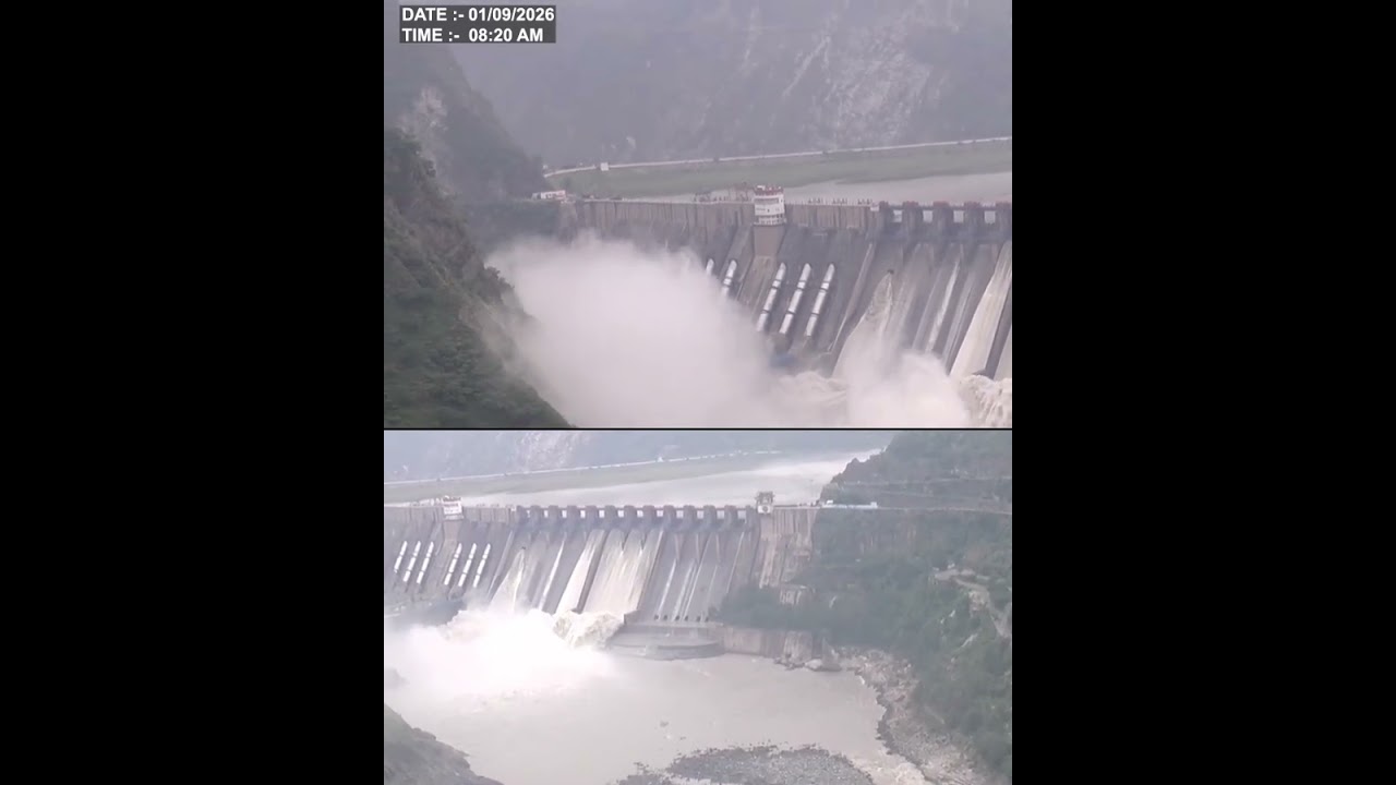 #Reasi : Heavy Rainfall Ke Baad Salal Dam Ke Multiple Gates Khole Gaye
