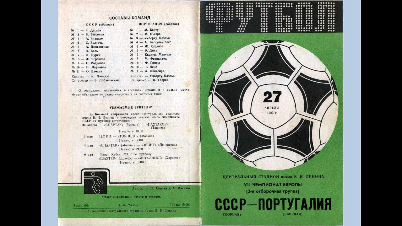 СССР-Португалия.  26-27 апреля 1983 г.