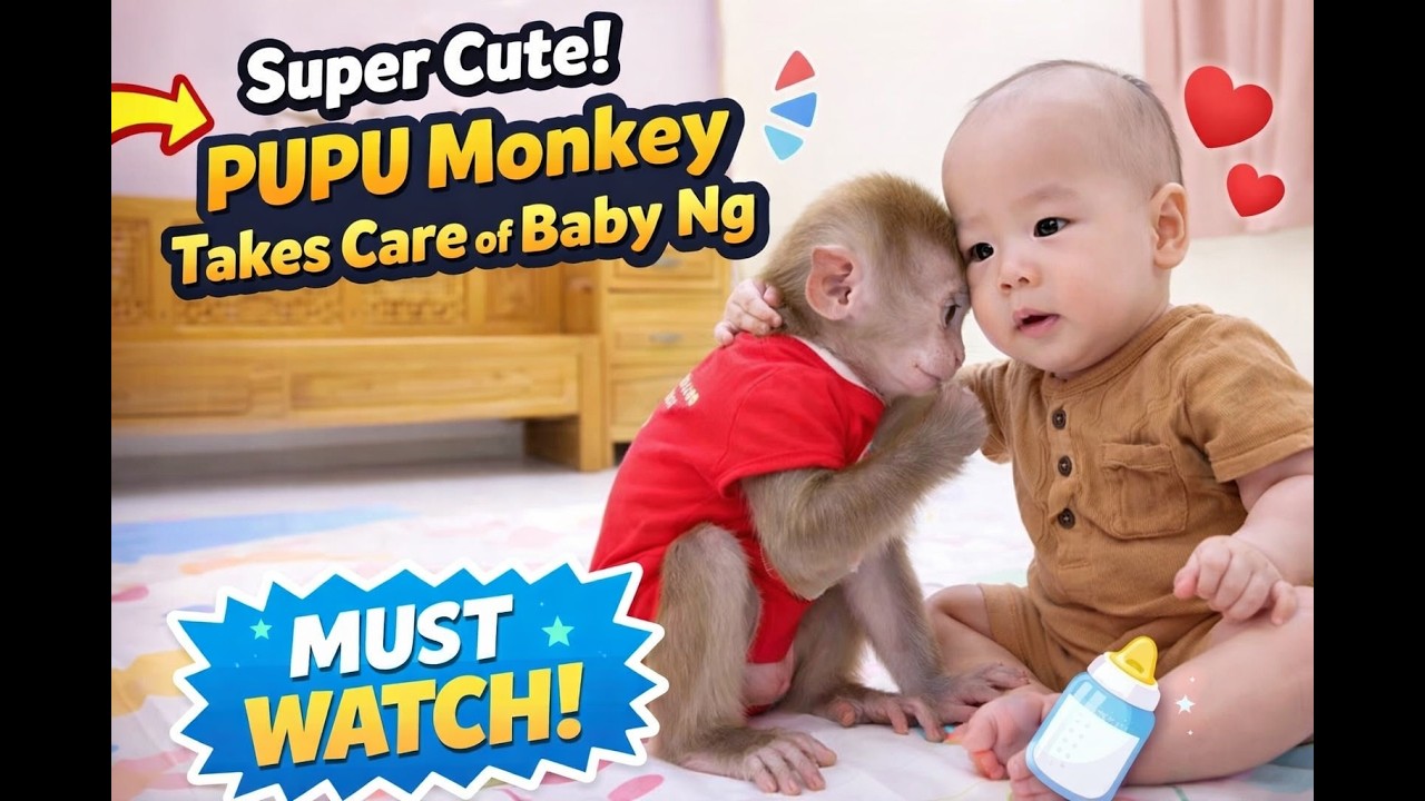 Super Cute PUPU Monkey Takes Care of Baby Ng  Heartwarming Moments