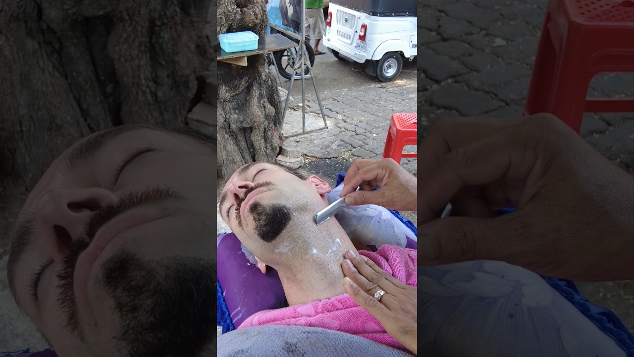 Can't beat a $1 ultra quick street SHAVE #cambodia #barber #barbershop #blade #razor #relax #asmr
