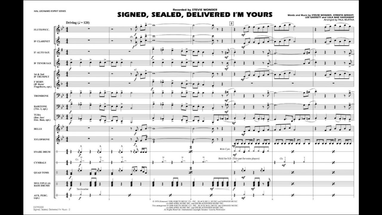 Signed, Sealed, Delivered I'm Yours by Stevie Wonder/arr. Paul Murtha