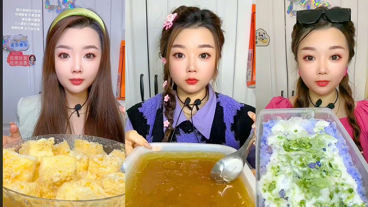 Colorful Frozen Ice Desserts With Sweet Crunchy ASMR