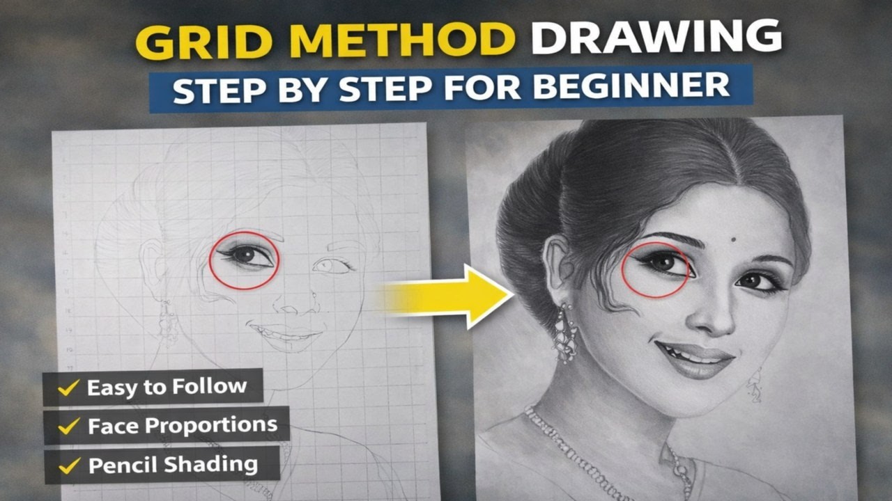 Grid Method Portrait Drawing | From Outline to Realistic Shading