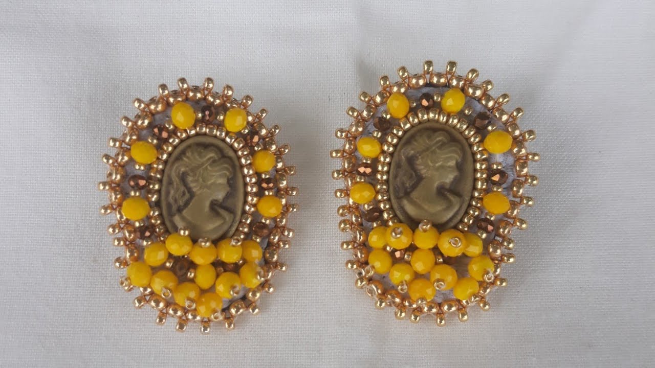Aretes Camafeo (Aretes chapas hechas a manos de Camafeos), t&eacute;cnica Peyote