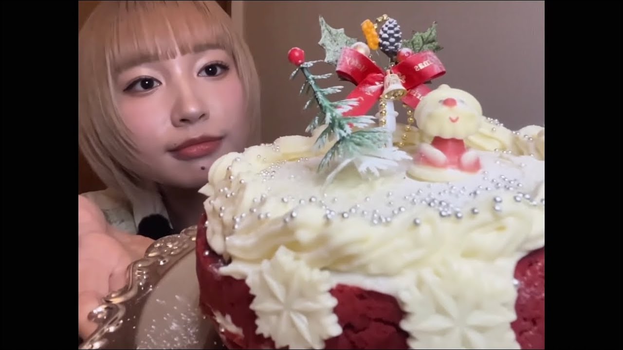 【レッドベルベットケーキ】red velvet cake ASMR | Mukbang🎄