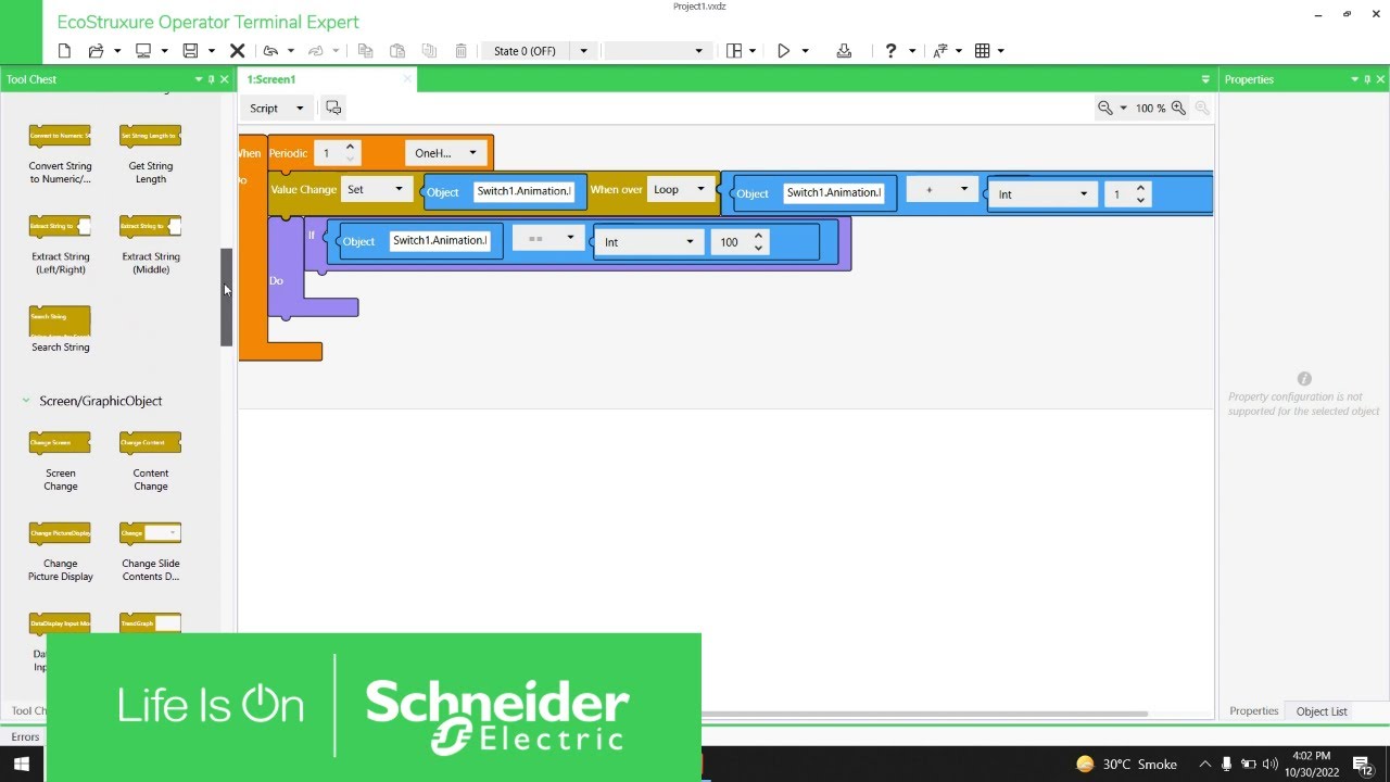 EcoStruxure Operator Terminal Expert: Animate Horizontal Moving Object | Schneider Electric Support