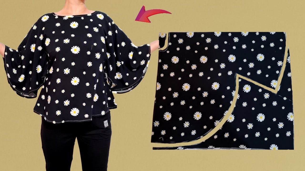 💥Very Easy Circular Blouse Cutting and Sewing | DIY Batwing  Top | Butterfly Sleeve Blouse