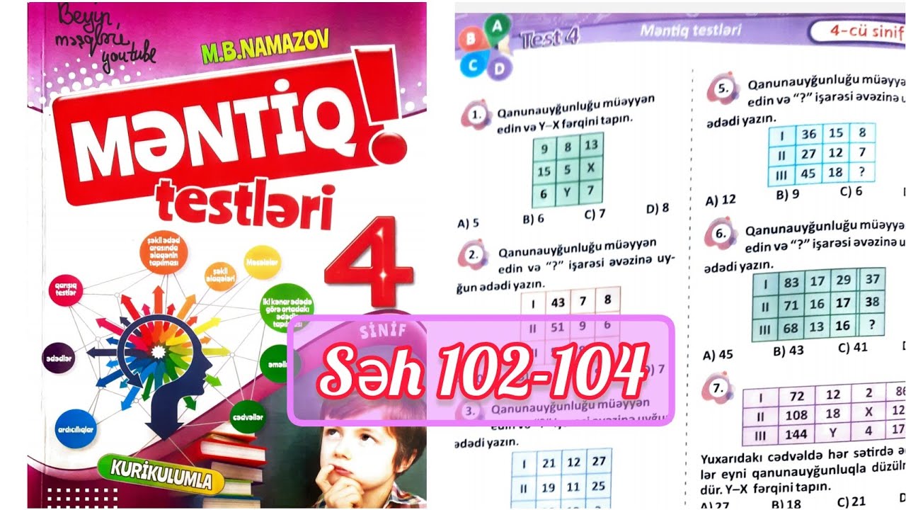 4-cü sinif Namazov məntiq səh 102,103,104. Cədvəllər.  Test 4