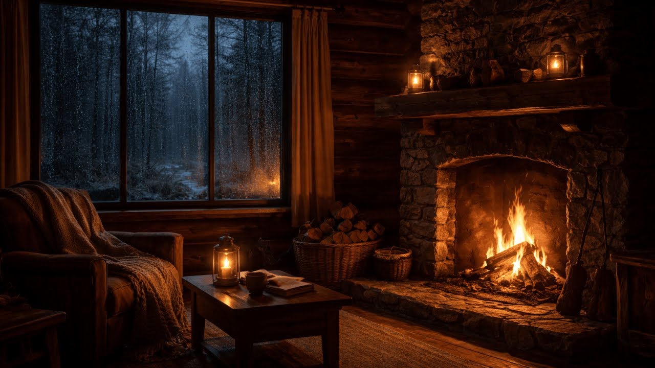 🔥 Cozy Fireplace 24/7 | Chimenea Acogedora con Lluvia ❄️ Sonido de Fuego para Relajarse y Dormir