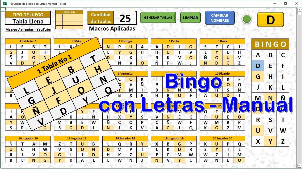 Juego de Bingo con Letras manual