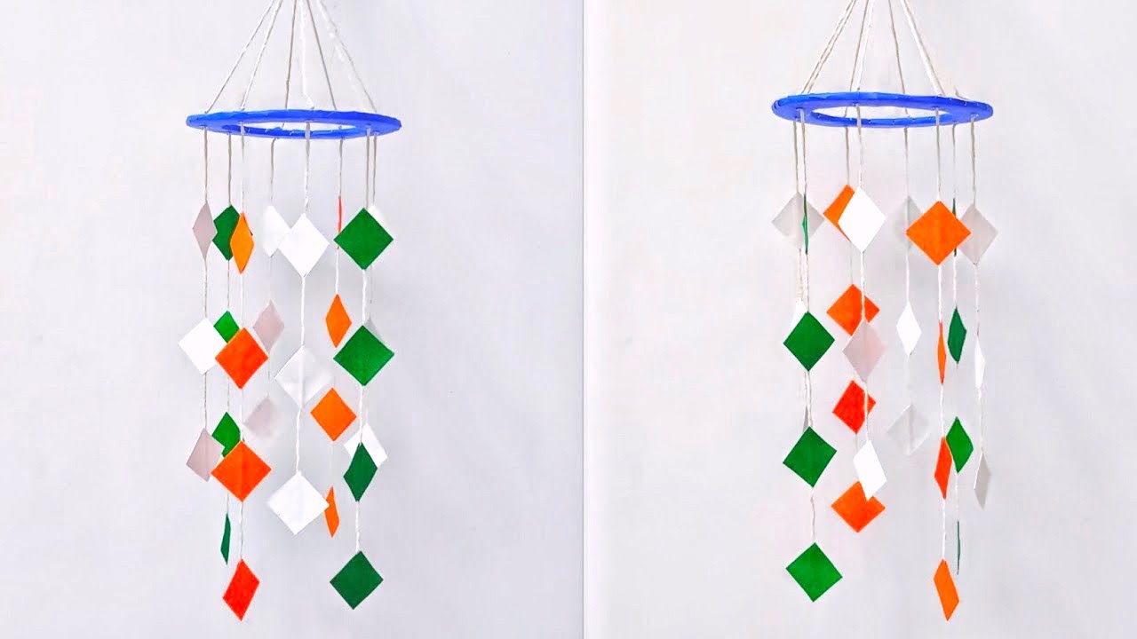 How to Make Tricolour Wall Hanging Craft | Tricolour Wall Hanging | Paper chandelier craft