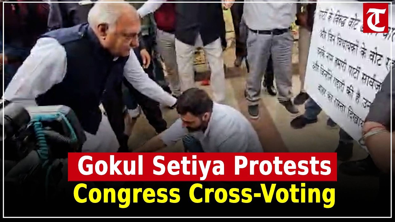Haryana Congress MLA Gokul Setiya protests outside party office over Rajya Sabha cross-voting