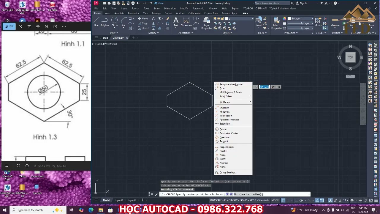 Học autocad tại Hải Phòng hướng dẫn bạn làm bài tập autocad hình 1.3