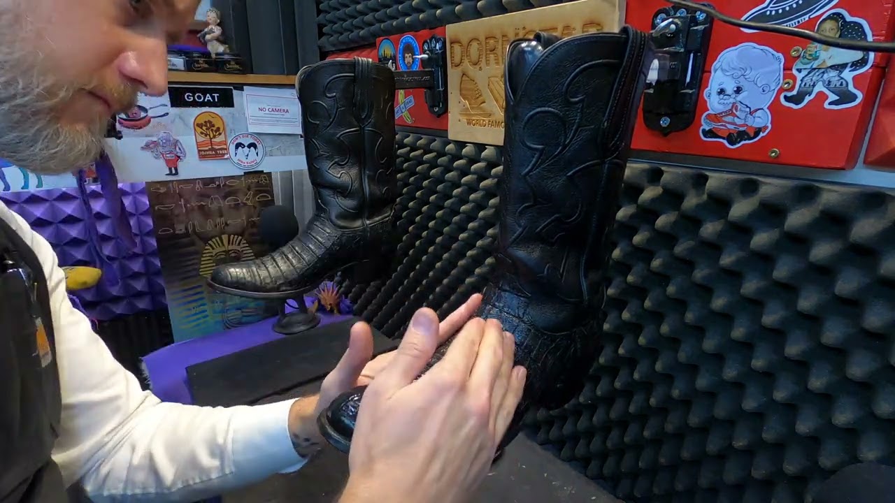 ASMR BOOT SHINE | LUCCHESE CAIMAN BELLY BOOTS | Shoe Shine ASMR
