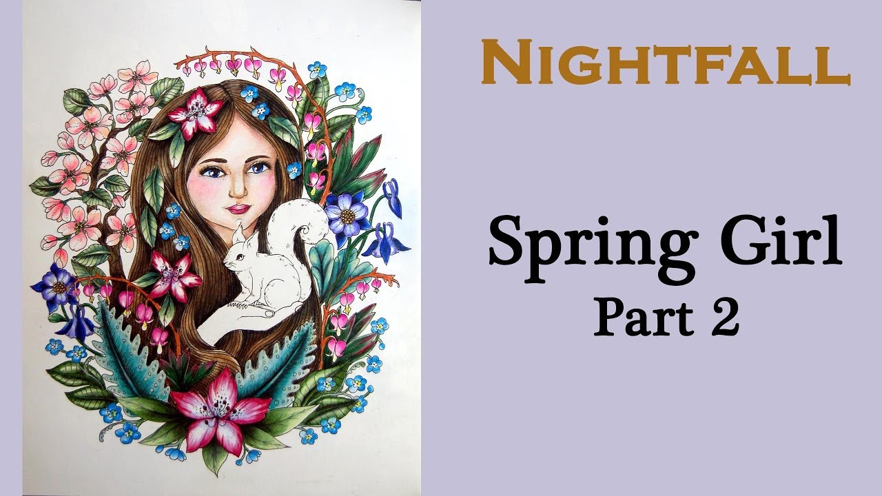 Coloring 'Nightfall / Skymningstimman' by Maria Trolle. Spring girl. Part 2