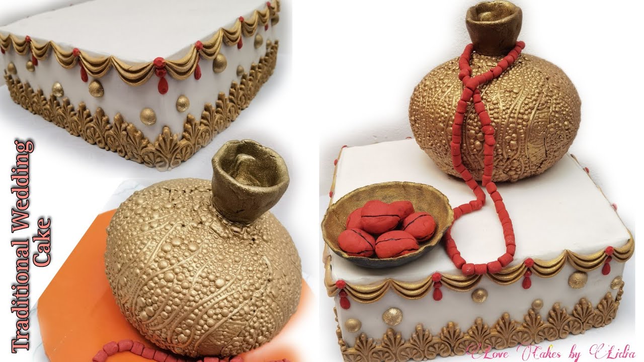 Traditional Wedding Cakes /Calabash cake /Fondant coral Beads/#AfricanTraditionalmarriagecake