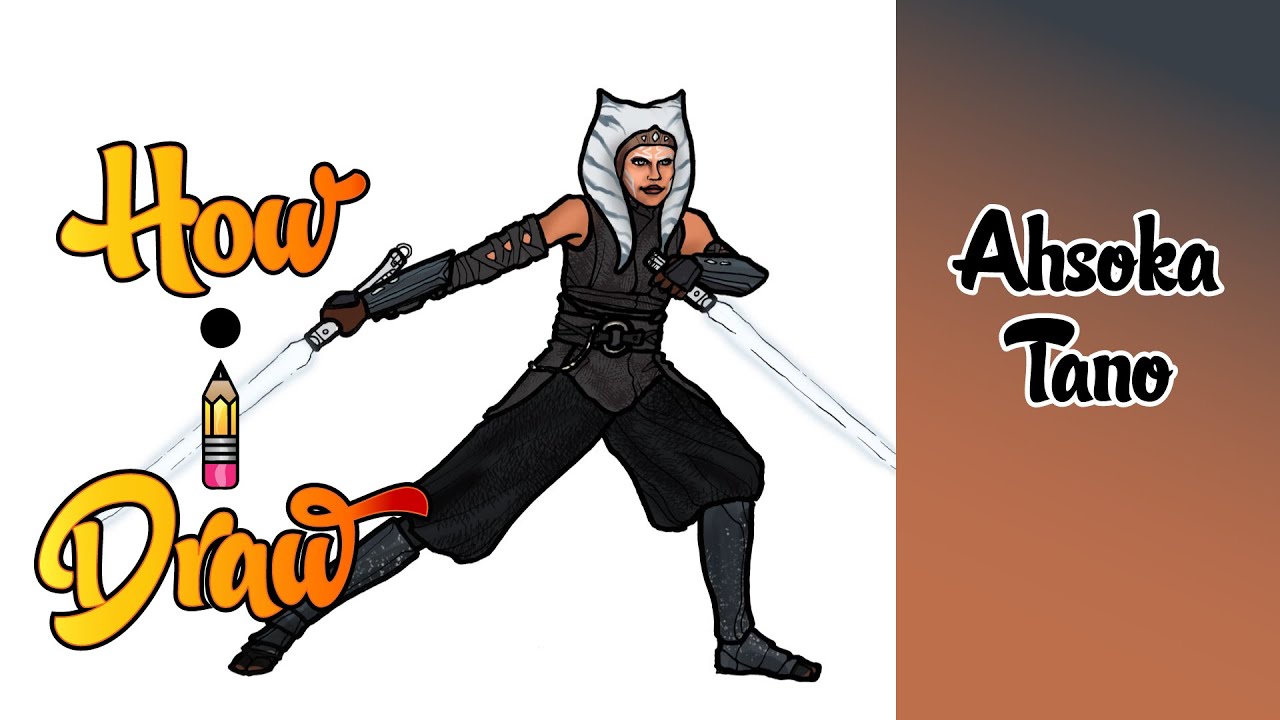 How I Draw AHSOKA TANO from STAR WARS the MANDALORIAN | ** how to draw ahsoka tano art lessons **