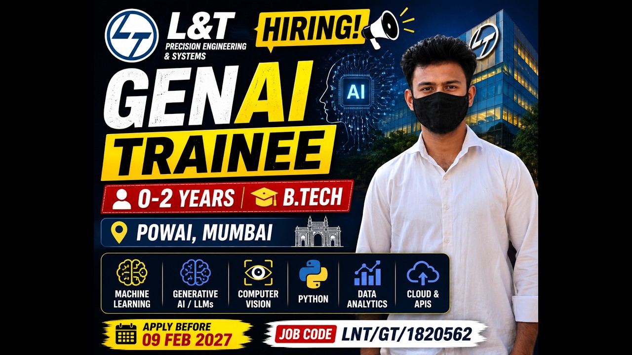 L&T Hiring Freshers 2026 | GenAI Trainee | 0&ndash;2 Years | B.Tech | AI/ML Jobs | Mumbai @Jobwaveindia