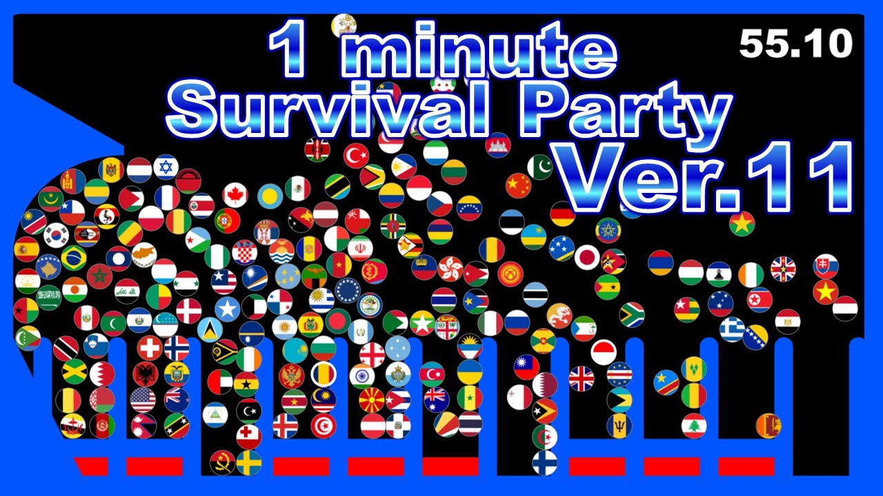 1 minute survival party.Ver11 ~200 countries marble race~ in Algodoo | Marble Factory