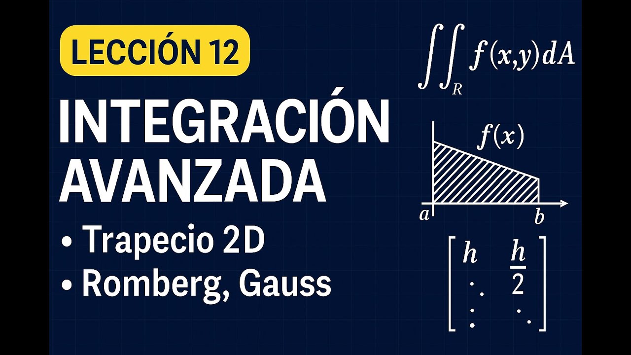 📐 Lección 12: Integración avanzada (dobles, Romberg, Gauss) y diferenciación de alta precisión