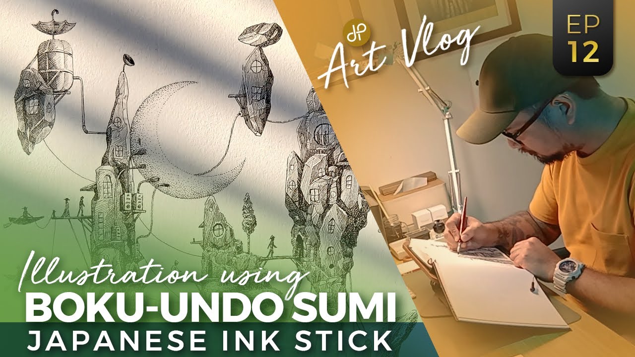 Another Surreal illustration using sumi ink stick and a dip pen nib - Art Vlog EP12