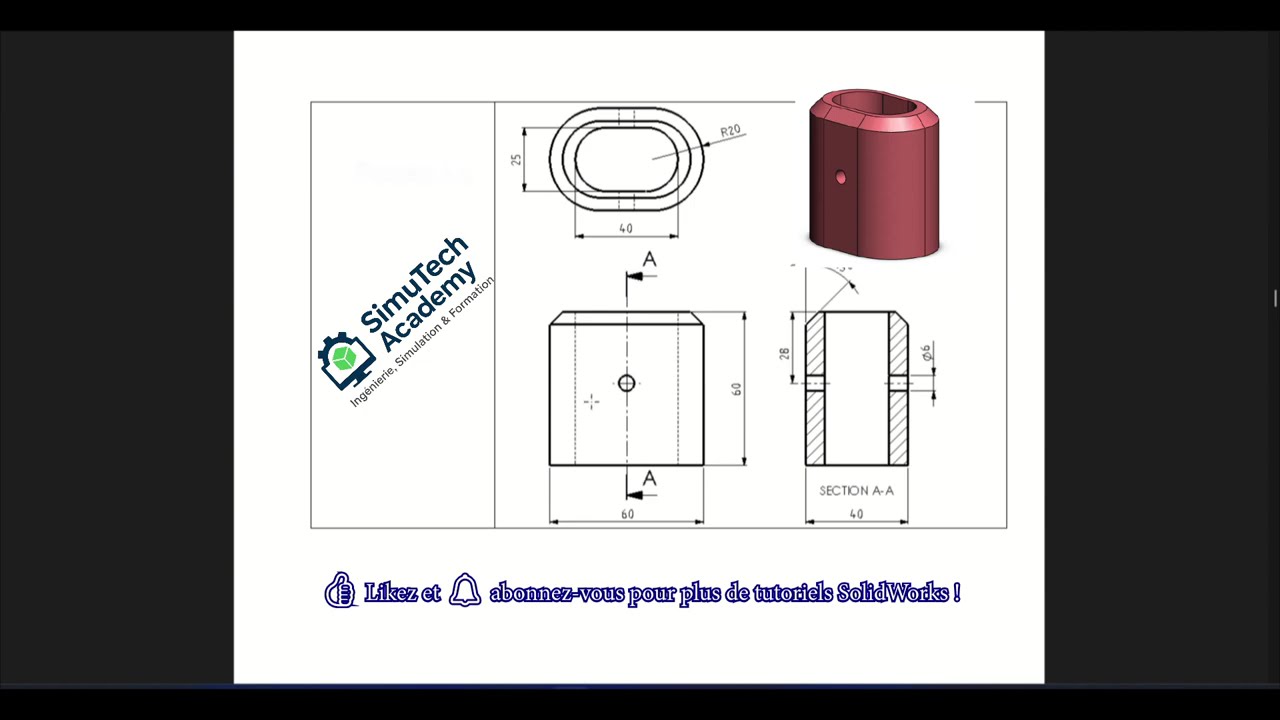 SolidWorks Tutoriel 3 I Exercice 3-8 I Modélisation d’une pièce prismatique _ cavité ovale/perçage |
