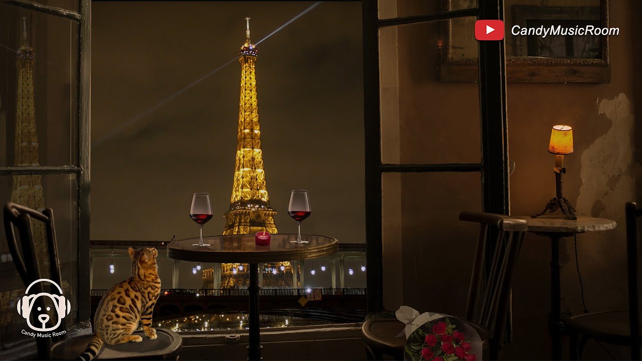 Romantic Night in Paris at a French Cafe Ambience & Jazz Playlist, Coffee Shop ASMR, Study Music BGM