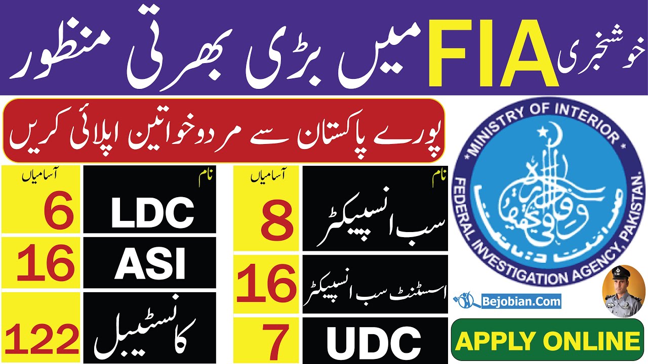 FIA New Jobs 2023 | FIA Jobs 2023 Advertisement | FIA Jobs 2023 Online Apply | FIA constable 2023