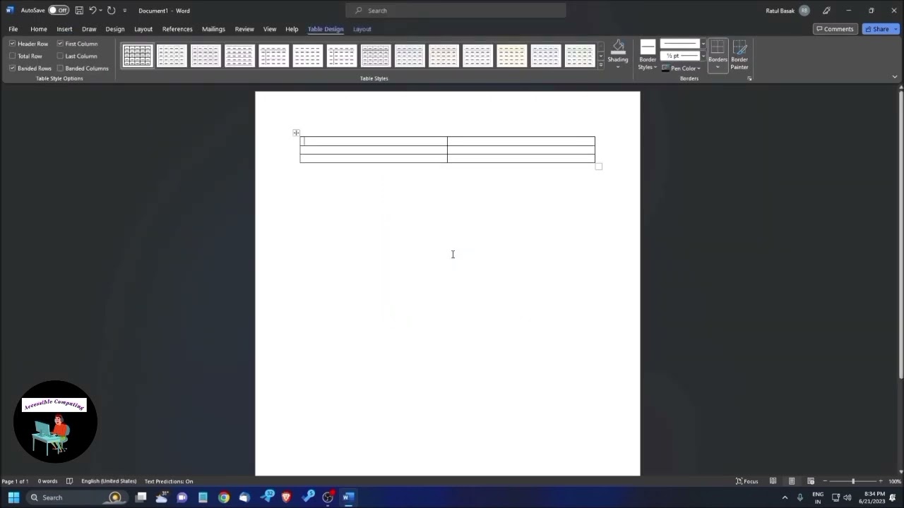 How To Insert A Custom Table In MS Word Using NVDA Screen Reader | Beginner guide