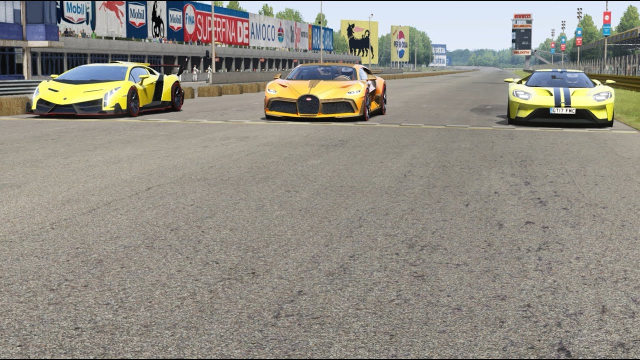 Bugatti Divo vs Lamborghini Veneno vs Ford GT at Monza Full Course