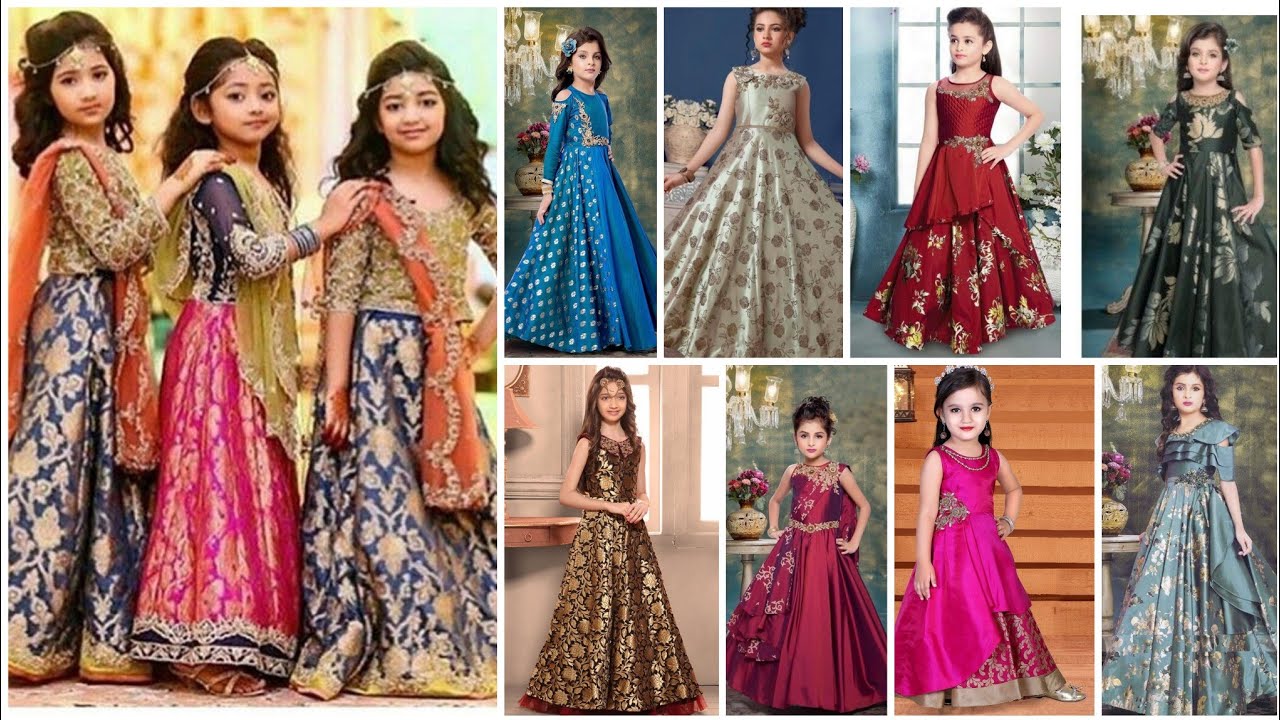 Jamawar banarsi brocade baby girls trending designer dresses party wear wedding Eid special