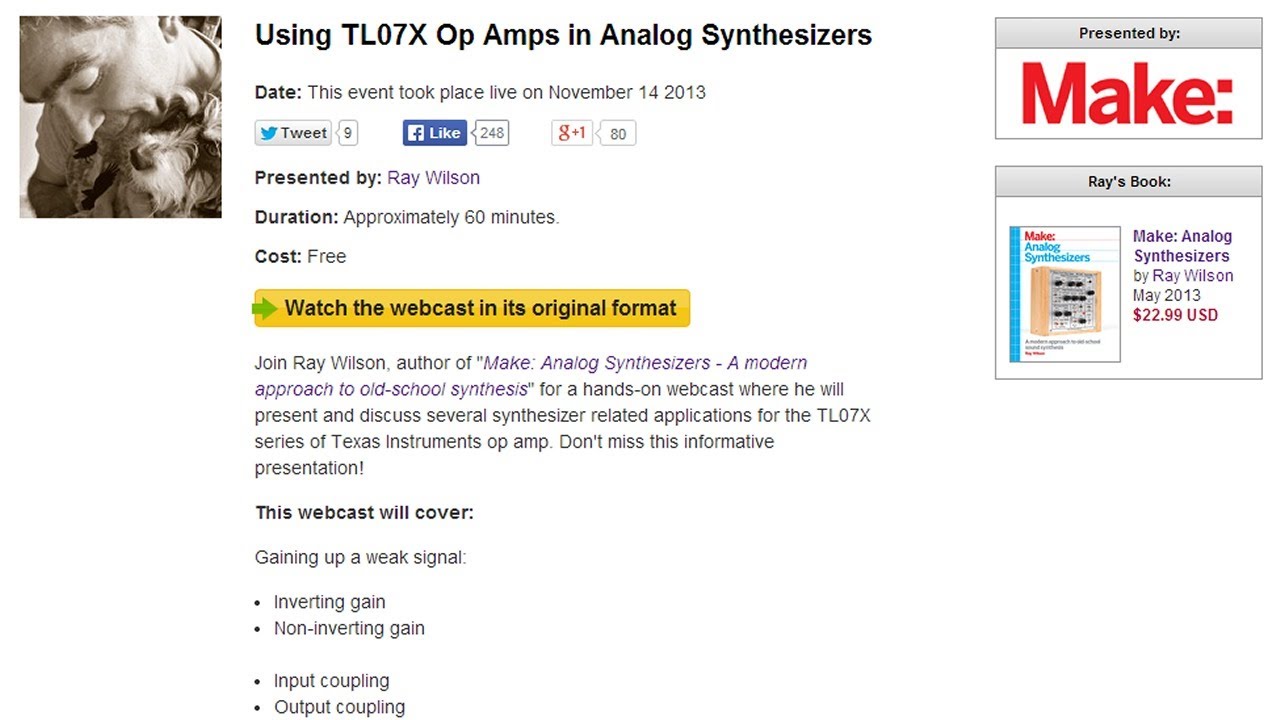 Ray Wilson Make Webcast Nov 14 2013 TL07X Op Amp Presentation