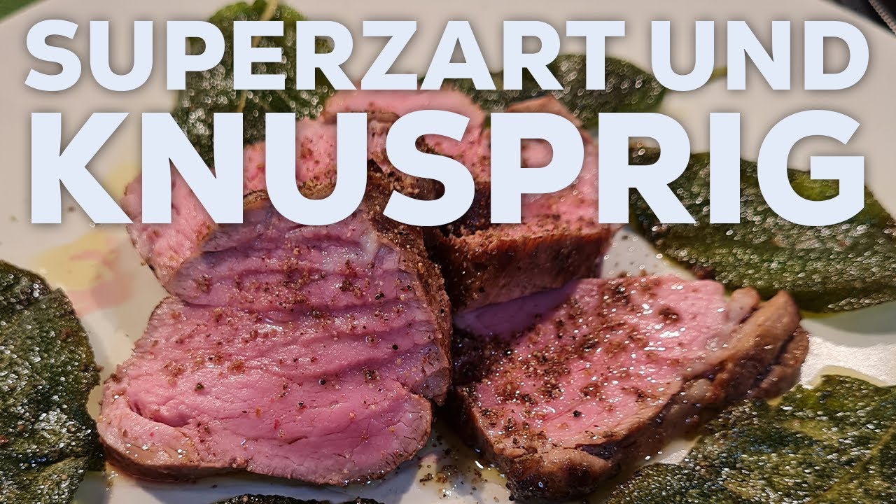 Superzartes Kalbsfilet mit knusprig gebratenem Buttersalbei niedriggegart - low cooked veal fillet