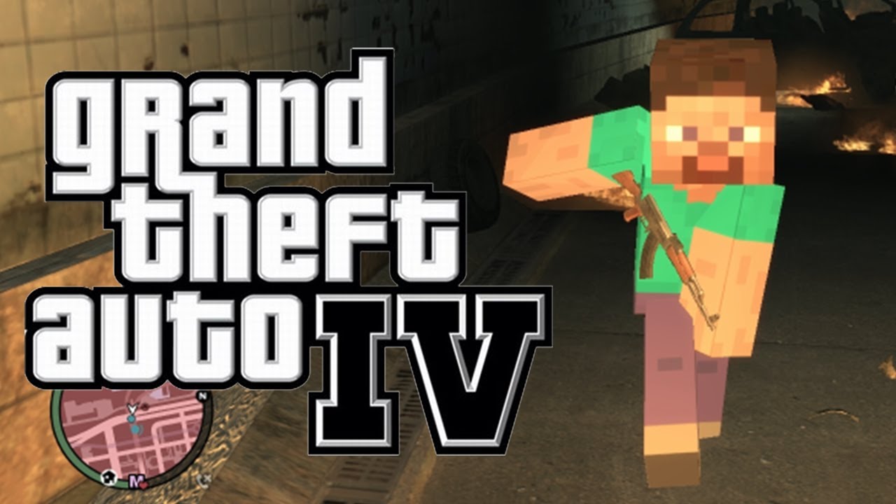 GTA 4: Minecraft в GTA! - (Steve and Creeper Mod Funtage)
