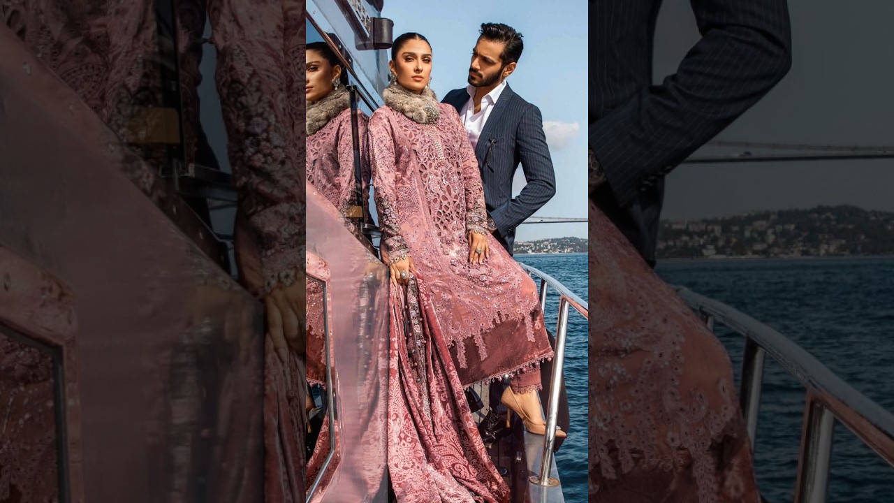 Aiza khan & Wahaj Ali  |  Maria B Ash Pink Embroidered Linen Winter Collection  |  You tube shorts