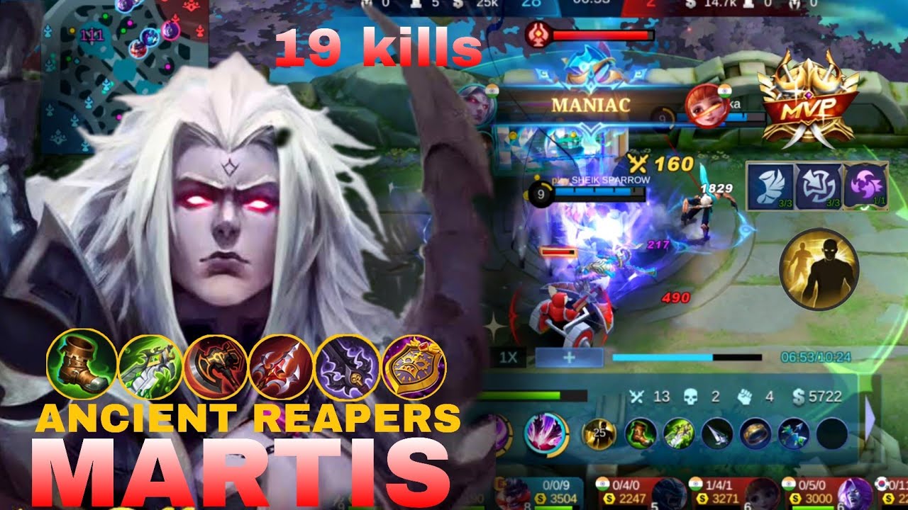 19kills + Maniac!! Martis Sidelane Gameplay | Martis Best Build 2022 | mobile legends bang bang.