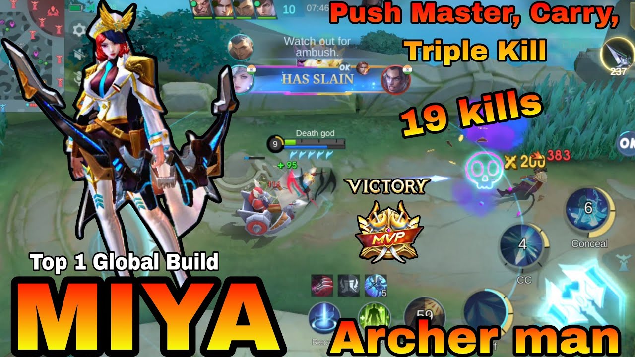 Miya  ⚔️ 19 Kills MVP | Top 1 Global Build | Push Master Carry | Triple Kill | Ranked WIN | MLBB 🔥