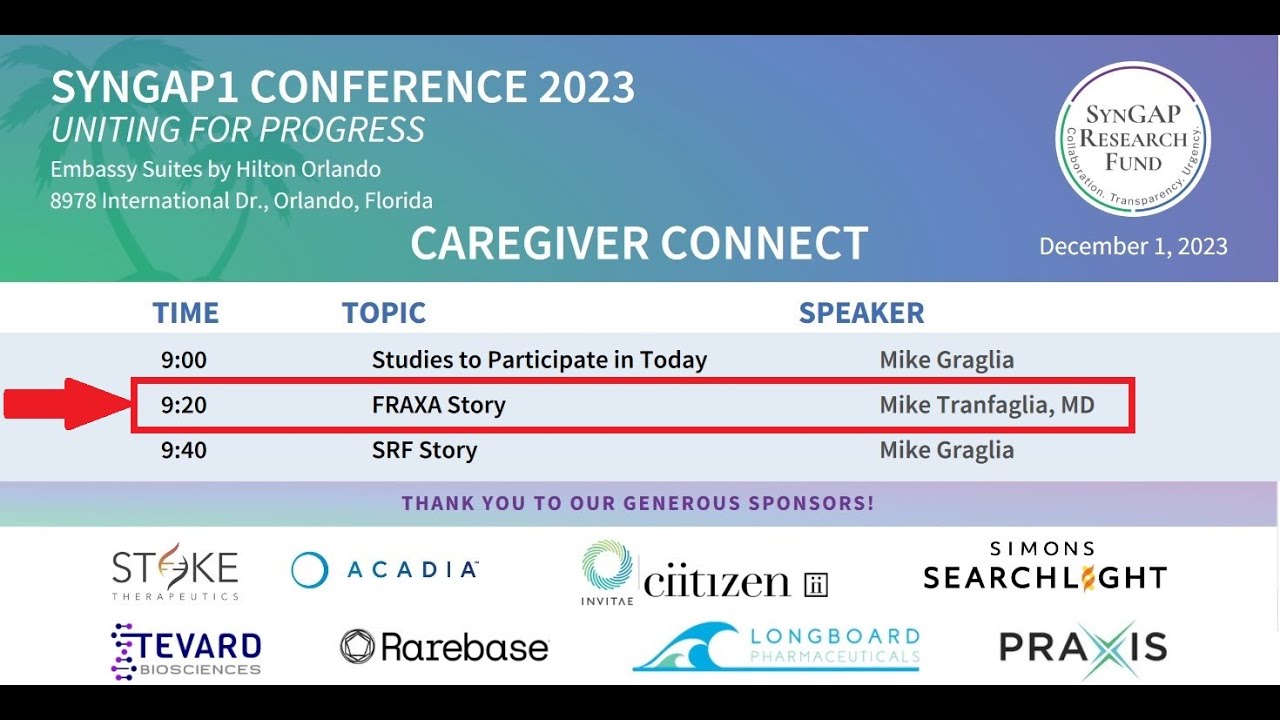 SYNGAP1 Conference 2023 Caregiver connect: Session 2 - FRAXA Story