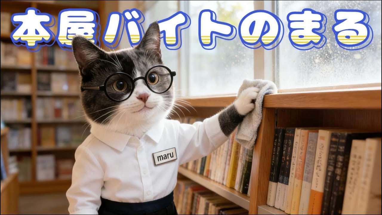 いらっしゃいませ！今日は本屋バイトのまるの一日に密着！🐱📕