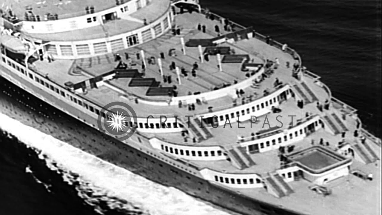 SS Normandie gets a grand welcome in New York as it sets a speed mark. HD Stock Footage