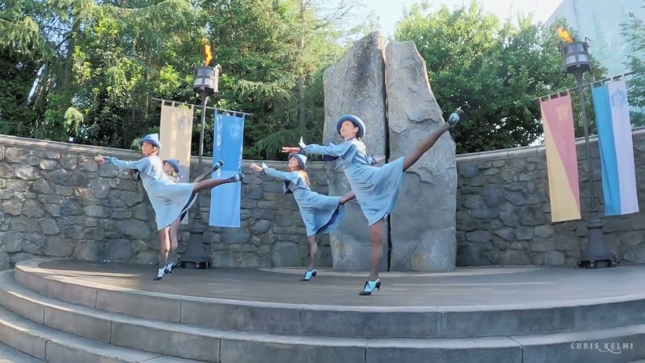 Triwizard Spirit Rally: Beauxbatons girls and Durmstrang guys at the Wizarding World Harry Potter