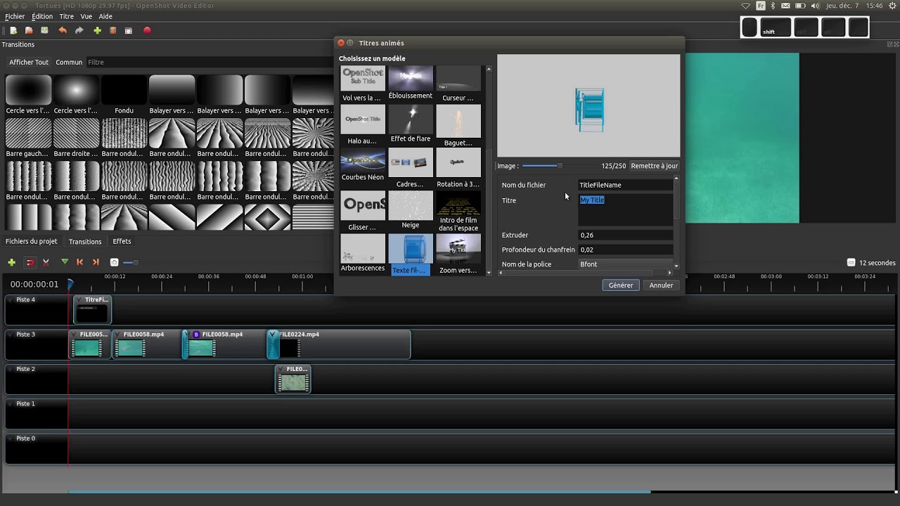 Tuto vidéo : transition, effet, titre animé et export dans OpenShot 2.4