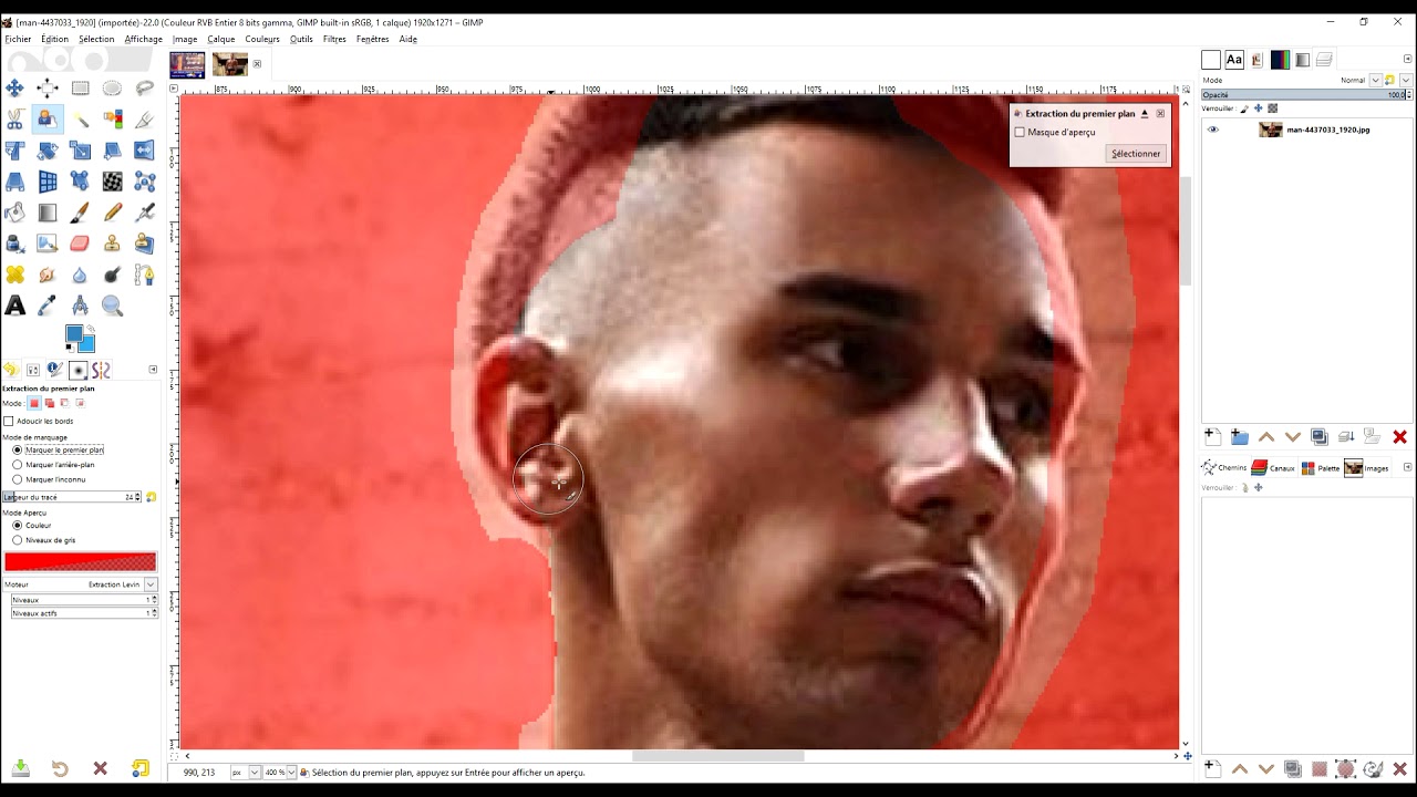 détourage d'une personne avec l'extraction de premier plan avec GIMP