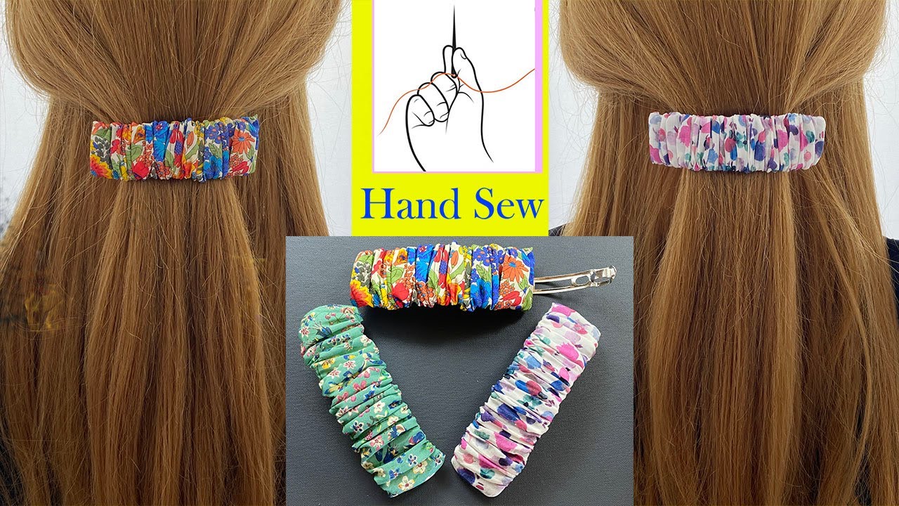 No sewing machine or glue | Hand Sew Scrunchie Ruffle Hair Clip Grampo de cabelo elástico हेयर क्लिप