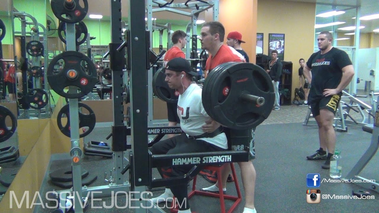 MassiveJoes.com - Joseph Mencel Trains Legs - 220kg 485lbs Box Squat for 5 Reps!