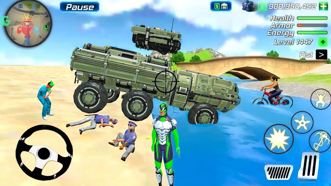 Rope Frog Ninja Hero Strange Gangster - Open City Military Tank - Android Gameplay 