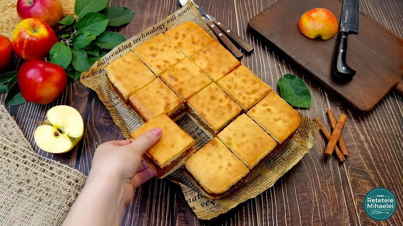 Blat pufos cu 4 oua, fara pic de praf de copt, unt sau ulei! Placinta turnata cu mere, delicioasa!